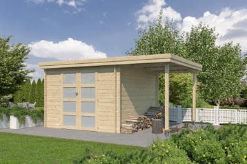 Woodlands Blokhut Oregon Groen Geïmpregneerd 445 x 325 cm, Tuin en Terras, Tuinhuizen, Nieuw