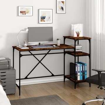 vidaXL Bureau 135x50x90 cm bewerkt hout en ijzer gerookt, Huis en Inrichting, Verzenden, Nieuw