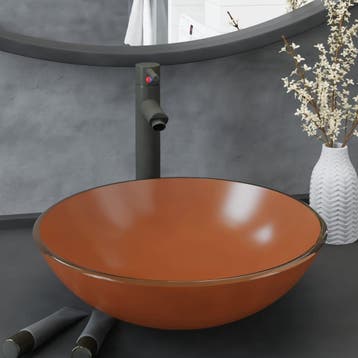 vidaXL Wastafel met kraan en pop-up afvoer gehard glas bruin, Verzenden, Nieuw