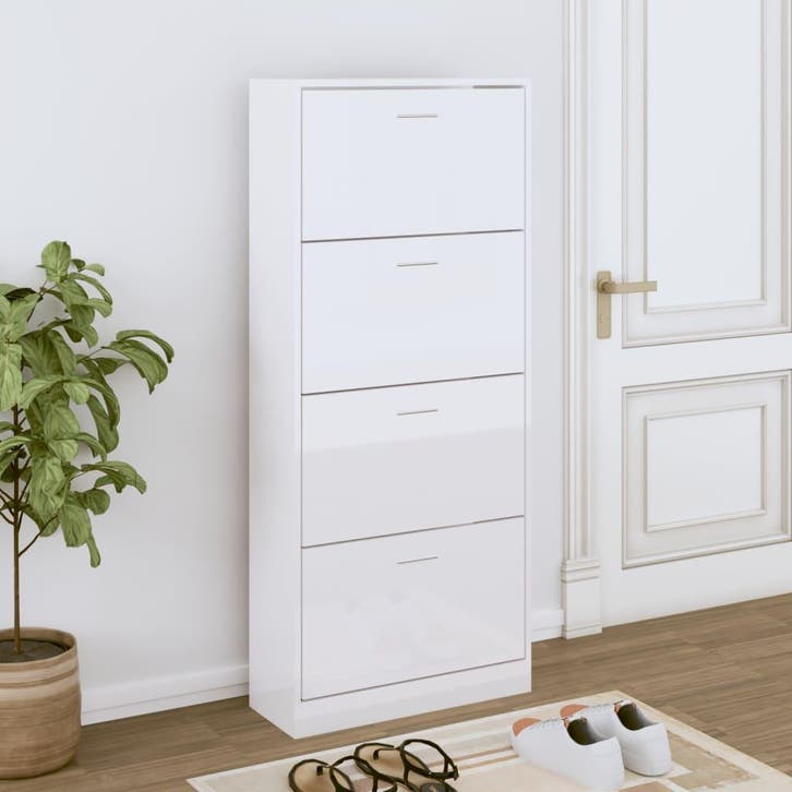 vidaXL Schoenenkast 63x24x147 cm bewerkt hout hoogglans wit, Huis en Inrichting, Kasten | Schoenenrekken, Nieuw, Verzenden