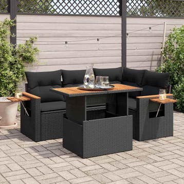 vidaXL 5-delige Loungeset met kussens poly rattan acacia, Verzenden, Nieuw, Loungeset