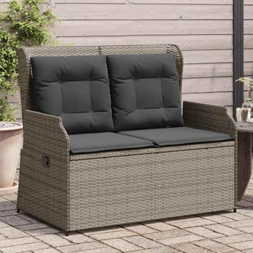 vidaXL Tuinbankje verstelbaar met kussens poly rattan grijs, Verzenden, Nieuw