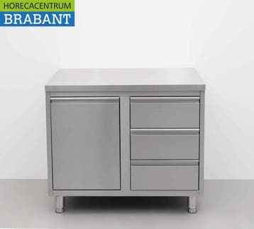 HCB RVS Werkkast Kast Werktafel Afvalbak en 3 laden 100 cm, Ophalen of Verzenden, Nieuw in verpakking