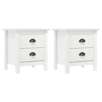 vidaXL Nachtkastjes 2 st Hill 46x35x49,5 cm grenenhout wit, Verzenden, Nieuw, 45 tot 65 cm, Minder dan 55 cm