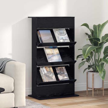 vidaXL Tijdschrift Rek Zwart Eiken 70 x 41 x 126 cm Bewerkt, Huis en Inrichting, Woonaccessoires | Cd- en Dvd-rekken, Verzenden