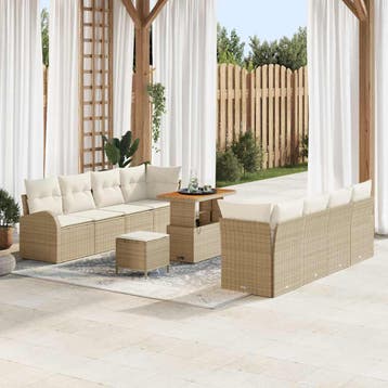 vidaXL Tuin Sofa Set 11 st 10-Aantal zitplaatsen Beige en, Verzenden, Nieuw, Rotan, Meer dan 8 zitplaatsen