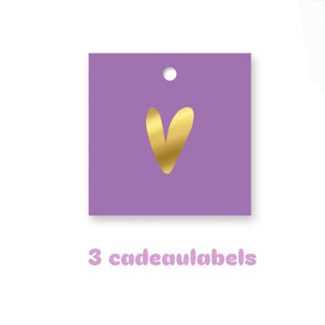 3x Cadeaulabel paars hartje goudfolie (Per 3 stuks), Ophalen of Verzenden, Nieuw