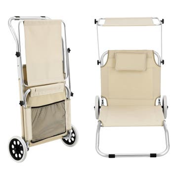 Ligbed Lazkano met luifel en wielen 150x62x14 cm beige, Verzenden, Nieuw