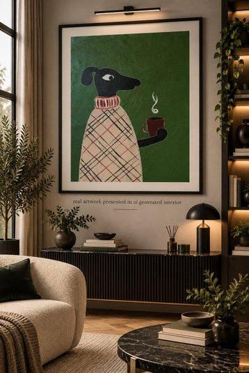 Tetiana Zaitseva - Acrylic Painting Coffee Dog Stylish no
