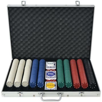 Poker Set Aluminium | 1000 Chips | Retourdeal 45% Korting, Hobby en Vrije tijd, Gezelschapsspellen | Overige, Vijf spelers of meer