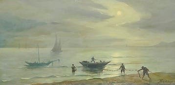 Scuola italiana (XX), firmato Bartolini - Pesca notturna -