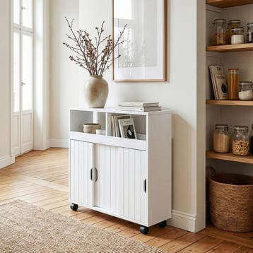 Niskast op wielen Fadeskimma 72x70x20 cm wit [en.casa], Huis en Inrichting, Kasten | Dressoirs, Verzenden, Nieuw