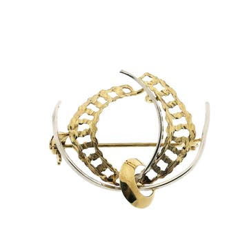 Vintage bicolor gouden fantasiebroche, Sieraden, Tassen en Uiterlijk, Broches, Ophalen of Verzenden, Gebruikt, Goud, Goud