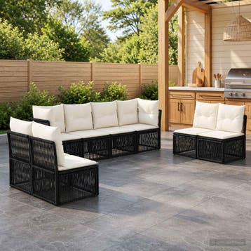 vidaXL Tuinbankenset 8 st Zwart poly rattan, Verzenden, Nieuw, 8 zitplaatsen