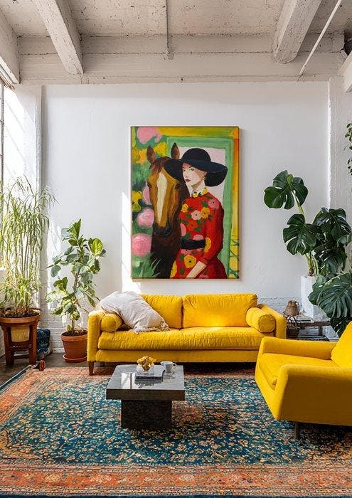 E. García - Retrato junto a caballo XL (no reserve), Antiek en Kunst, Kunst | Schilderijen | Modern