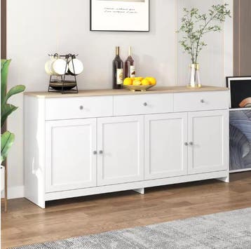 Witte Opbergkast met 4 Deuren en 3 Lades 160x37x75 cm, Verzenden, Nieuw in verpakking