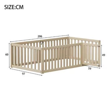 Kinderbed 90x200 cm Houten Vloerbed met Hek en Deur, Verzenden, Nieuw