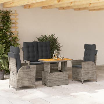 vidaXL 4-delige Tuinset met kussens poly rattan grijs, Verzenden, Nieuw, 4 zitplaatsen, Tuinset