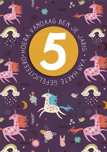 Verjaardagskaart 5 Jaar Unicorns, Ophalen of Verzenden, Nieuw
