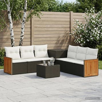vidaXL Bankstel 8 st Zwart en Cream Wit Poly Rattan en Staal, Verzenden, Nieuw