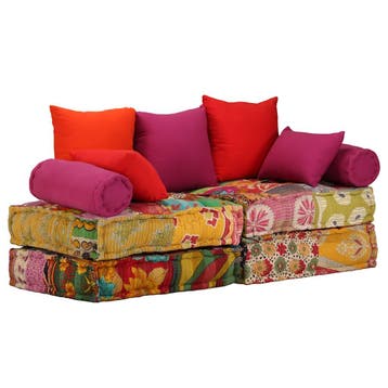 vidaXL Poef tweezits modulair stof patchwork, Verzenden, Nieuw, Meerkleurig