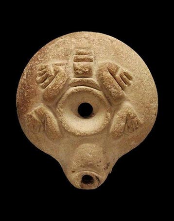 Oud-Egyptisch Egyptische olielamp met keramische kikker -, Antiek en Kunst