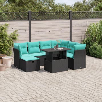 vidaXL 8-delige tuinbankset met kussens, zwart polyrotan, Verzenden, Nieuw