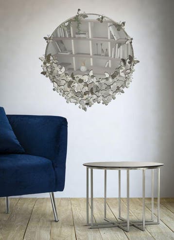 WANDSPIEGEL VLINDER ROND ZILVER Ø 91X3X94 - 660150001, Ophalen of Verzenden, Nieuw