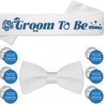 Groom to Be sjerp, dasstrik en buttons wit/blauw 14-delig, Verzenden, Nieuw, Feestartikel, Geboorte of Huwelijk