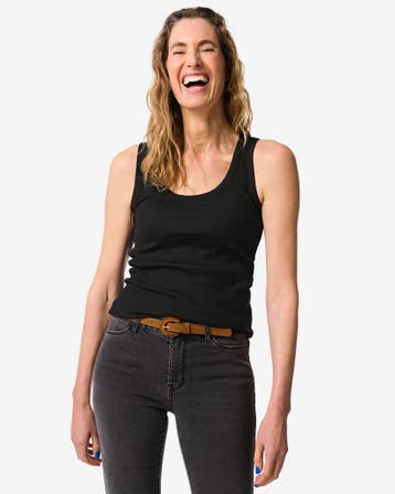 HEMA Dames singlet Anouk met ribbels zwart, Verzenden, Nieuw