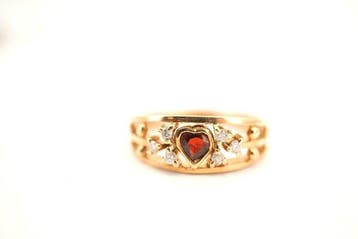 Ring - 19.2 kt. Geel goud Granaat - diamanten, Sieraden, Tassen en Uiterlijk, Ringen, Nieuw