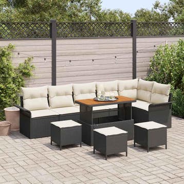vidaXL Tuinbankenset 10 st Zwart poly rattan, Verzenden, Nieuw, Meer dan 8 zitplaatsen