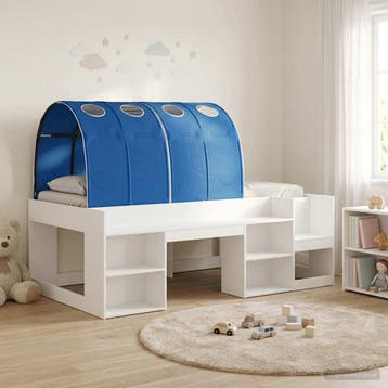 vidaXL Bed met Tunnel met plank 3 st Wit en Blauw Bewerkt, Verzenden, Nieuw, Wit, Hout