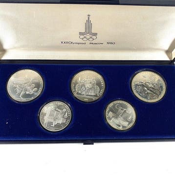Rusland. Silver Commemorative Moscow Summer Olympics Set (2x, Postzegels en Munten