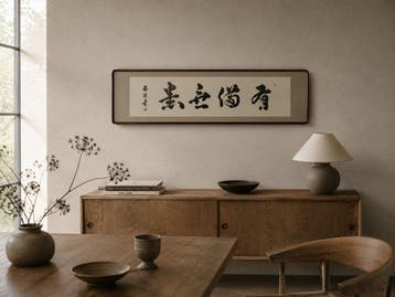 In een lijst ingesloten Japans Zen-kalligrafiewerk van, Antiek en Kunst