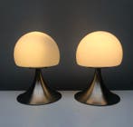 Tafellamp - Glas, Staal - Twee Mushroom Tafellampen