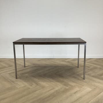 kantinetafel 150x70 cm,  Bruin blad - chroom, Ophalen of Verzenden, Gebruikt, Bureau