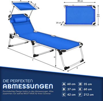 Ligbed - Ligstoel - Zonnebed - Opvouwbaar - Blauw - Tillvex®, Verzenden, Zo goed als nieuw