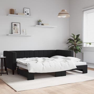 vidaXL Slaapbank met onderschuifbed 90x200 cm fluweel zwart, 90 cm, Eenpersoons, Verzenden, Zwart