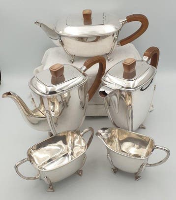 C W Fletcher - Koffie- en theeservies (5) - Verzilverd - Art, Antiek en Kunst