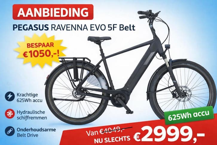 Pegasus Ravenna Evo 5F belt, Fietsen en Brommers, Elektrische fietsen, 50 km per accu of meer, Nieuw, Overige merken, 55 tot 59 cm