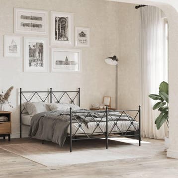 vidaXL Bedframe met hoofd- en voeteneinde metaal zwart, Verzenden, Zwart, Nieuw, 190 cm of minder