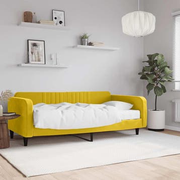 vidaXL Slaapbank met matras 100x200 cm fluweel geel, 100 cm, Eenpersoons, Verzenden, Nieuw
