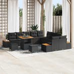 vidaXL Tuinbankenset 13 pcs Zwart Poly Riet en Poedercoated, Verzenden, Nieuw, Rotan, 3 zitplaatsen