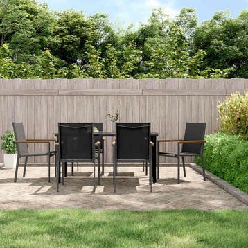 vidaXL 7-delige Tuinset textileen en staal zwart, Tuin en Terras, Tuinsets en Loungesets, Verzenden, 6 zitplaatsen, Nieuw, Rvs