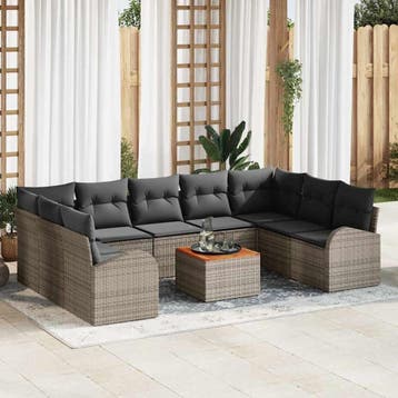 vidaXL Tuinbankenset 10 st Grijs poly rattan, Verzenden, Nieuw, Meer dan 8 zitplaatsen