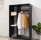 Zwarte kledingkast met wielen en open planken, Huis en Inrichting, Kasten | Kledingkasten, Verzenden, Nieuw