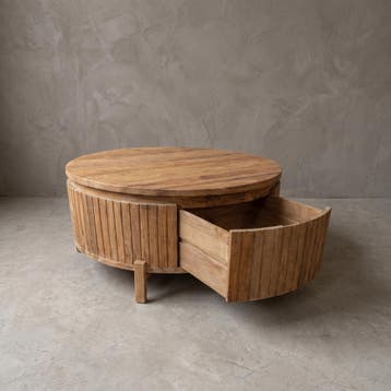 Salontafel Cortese teak rond - Hout / 100 x 100 x 45 cm |, Ophalen of Verzenden, Nieuw