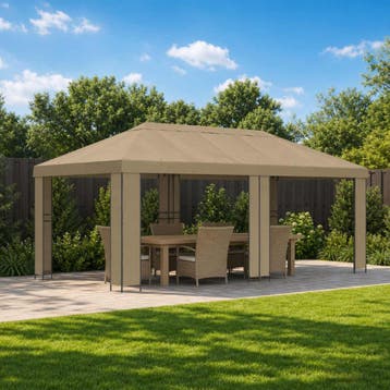 vidaXL Tuinprieel 6 x 3 m Beige Polyester en staal 190 gsm, Verzenden, Nieuw