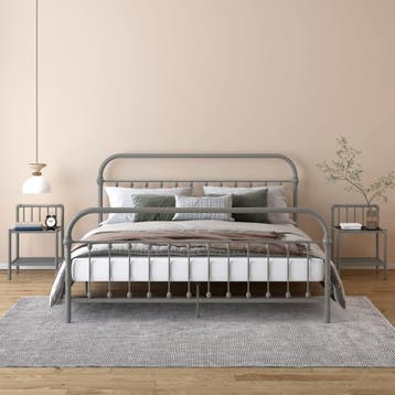 vidaXL Nachtkastjes 2 st metaal en glas grijs en zwart, Minder dan 45 cm, Nieuw, 55 tot 70 cm, Verzenden